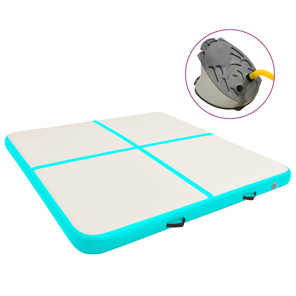 oppustelig gymnastikmåtte m. pumpe 200x200x15 cm PVC grøn billede