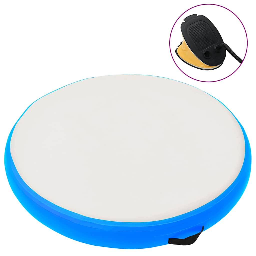 oppustelig gymnastikmåtte med pumpe 100x100x10 cm PVC blå billede