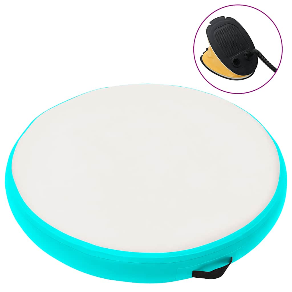 oppustelig gymnastikmåtte med pumpe 100x100x15 cm PVC grøn billede
