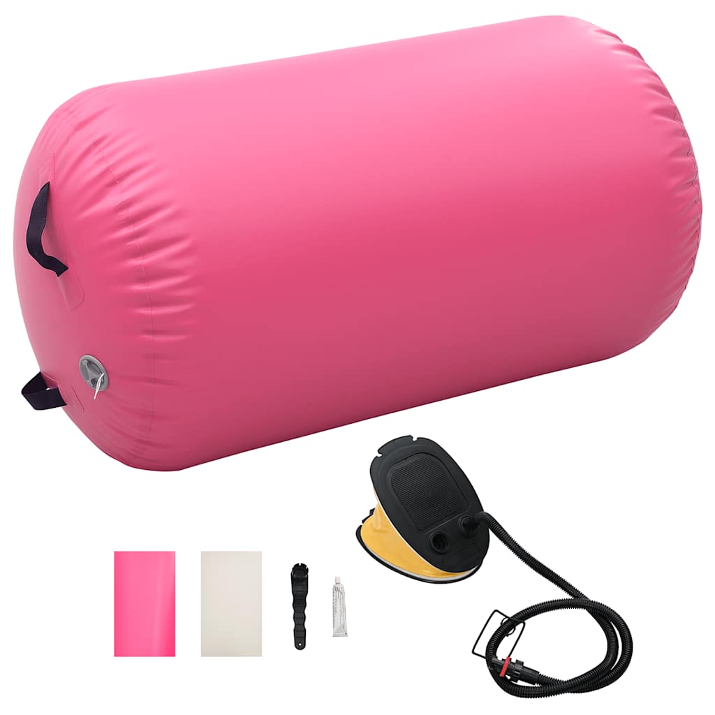 oppustelig gymnastikrulle med pumpe 100x60 cm PVC lyserød billede