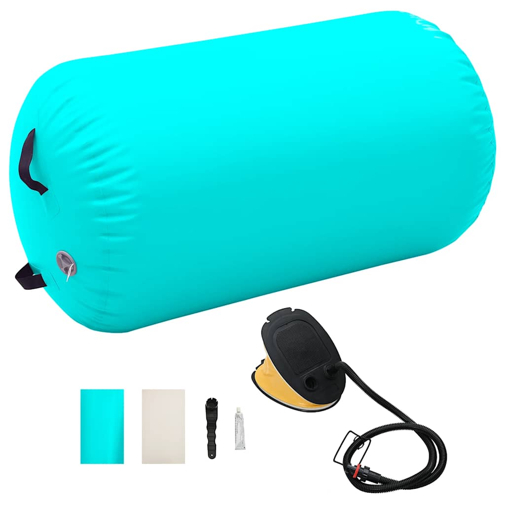oppustelig gymnastikrulle med pumpe 100x60 cm PVC grøn billede