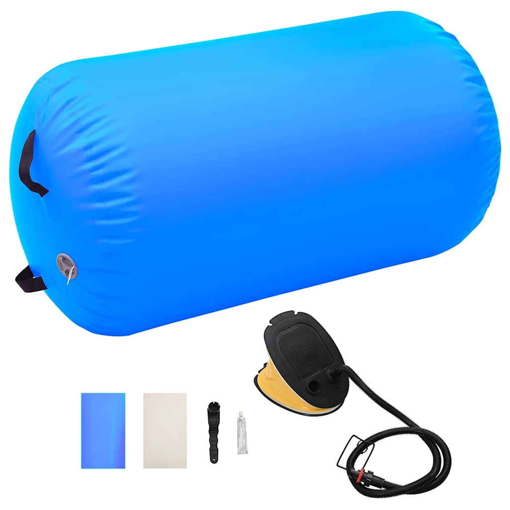 oppustelig gymnastikrulle med pumpe 100x60 cm PVC blå billede