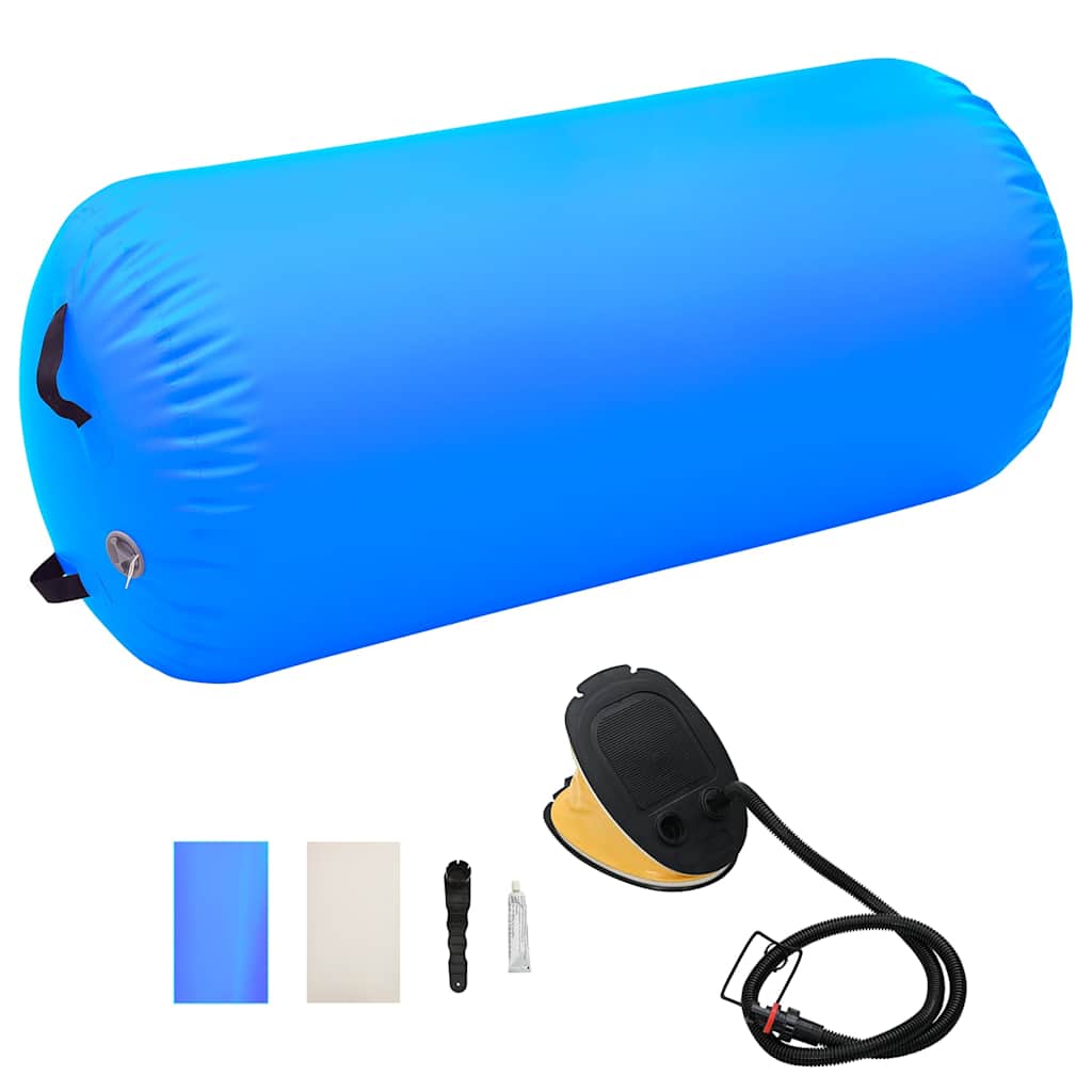 oppustelig gymnastikrulle med pumpe 120x75 cm PVC blå billede