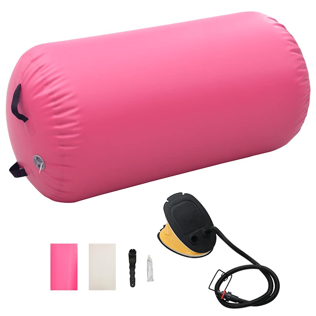 oppustelig gymnastikrulle med pumpe 120x90 cm PVC lyserød billede