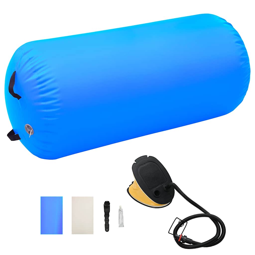 oppustelig gymnastikrulle med pumpe 120x90 cm PVC blå billede