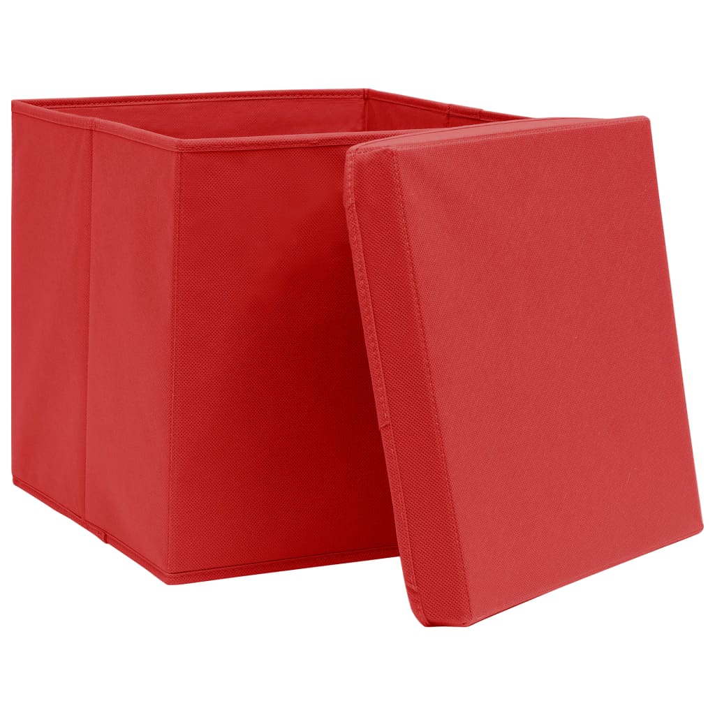 opbevaringskasser med låg 10 stk. 28x28x28 cm rød