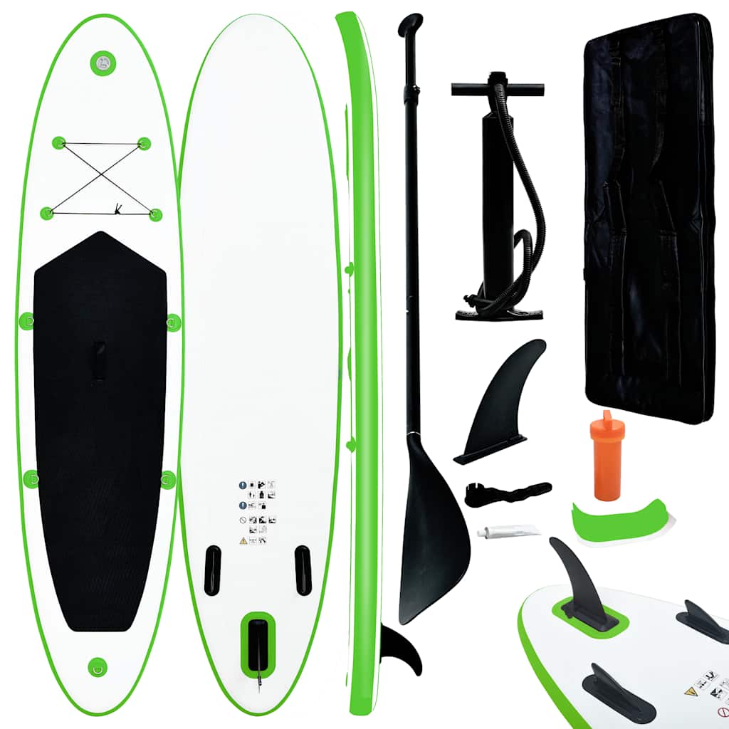 oppusteligt paddleboard grøn og hvid billede