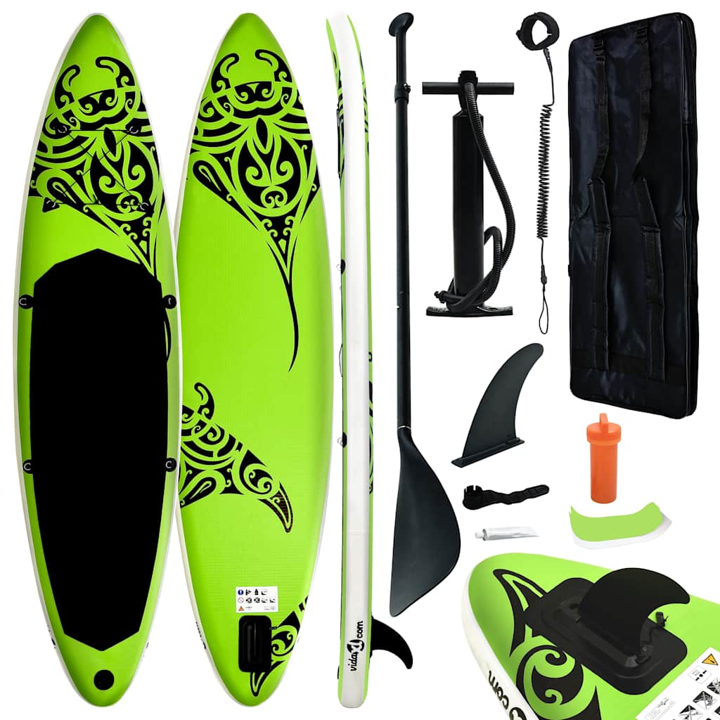 oppusteligt paddleboardsæt 366x76x15 cm grøn billede