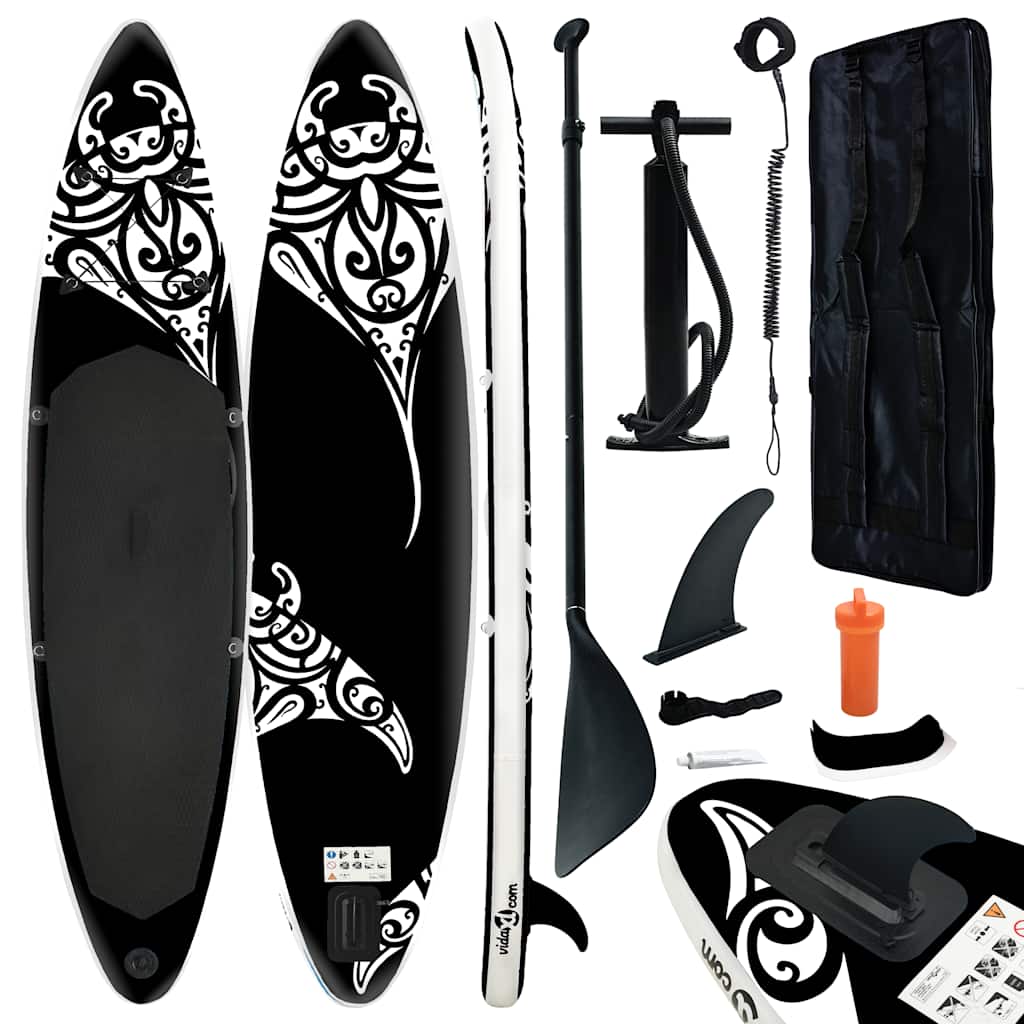 oppusteligt paddleboardsæt 305x76x15 cm sort billede