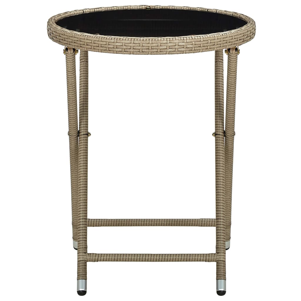 tebord 60 cm polyrattan og hærdet glas beige