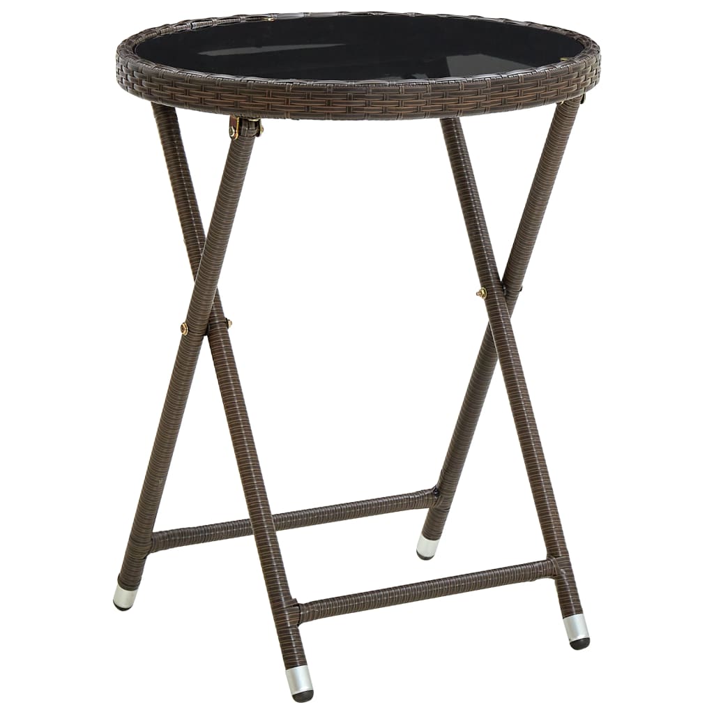 tebord 60 cm polyrattan og hærdet glas brun