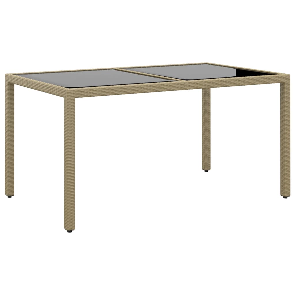 havebord 150x90x75 cm hærdet glas og polyrattan beige billede