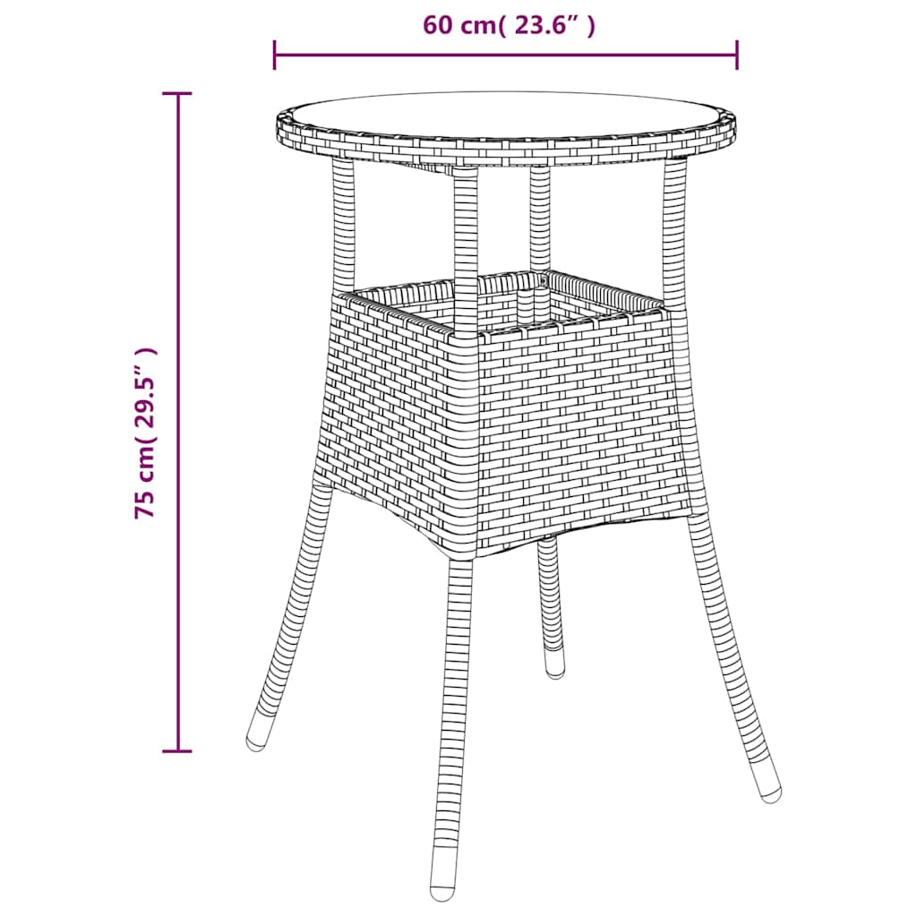 havebord Ø60x75 cm hærdet glas og polyrattan sort