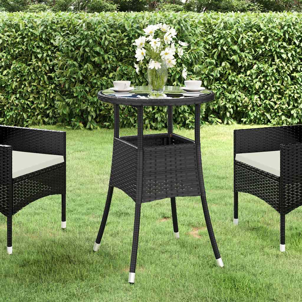 havebord Ø60x75 cm hærdet glas og polyrattan sort billede