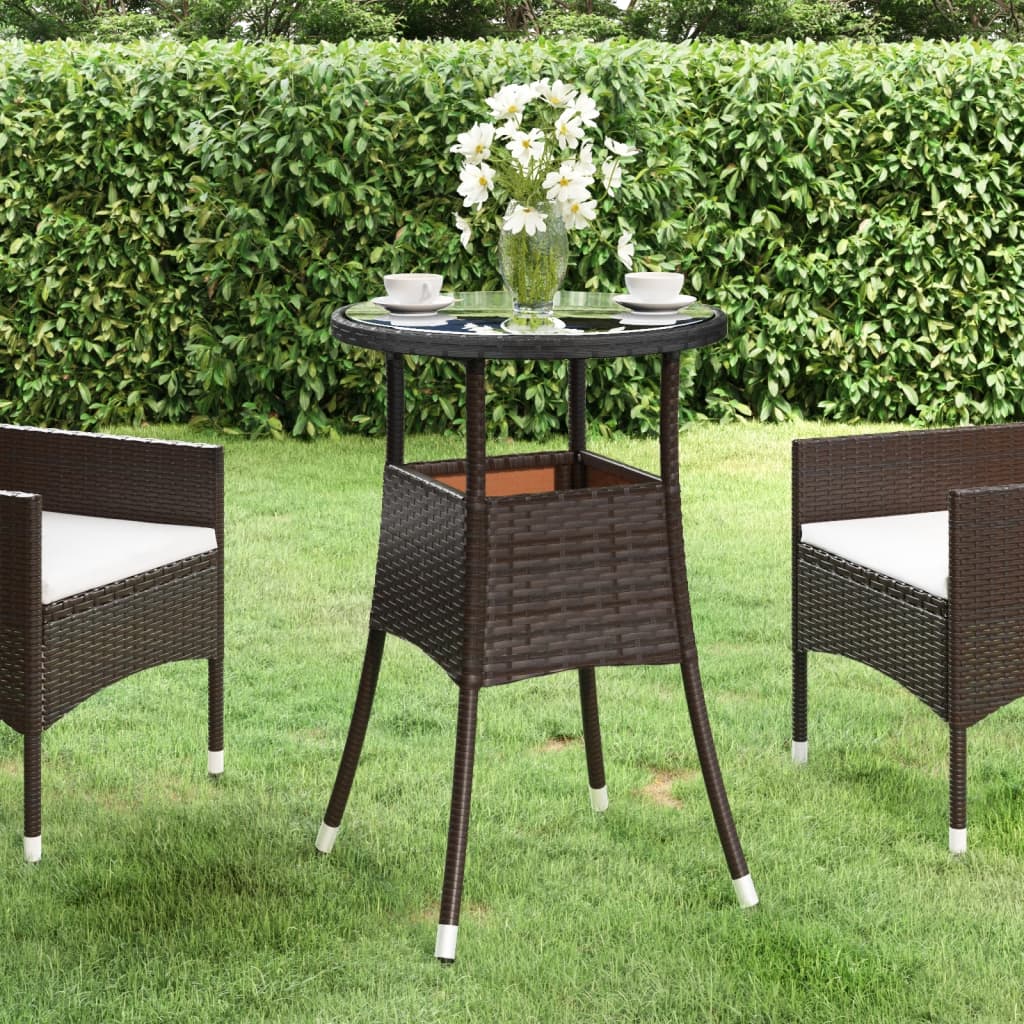 havebord Ø60x75 cm hærdet glas og polyrattan brun billede