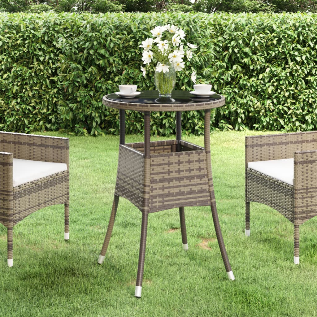 havebord Ø60x75 cm hærdet glas og polyrattan grå billede