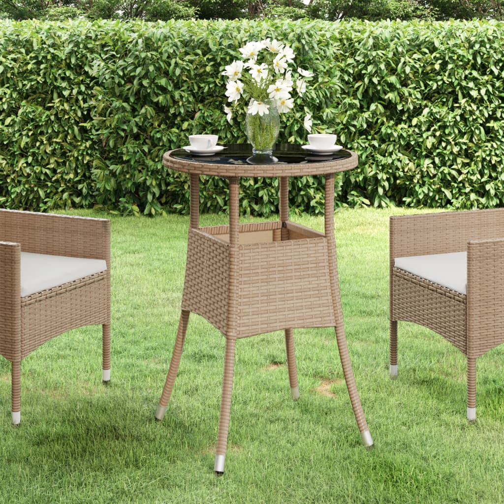 havebord Ø60x75 cm hærdet glas og polyrattan beige billede