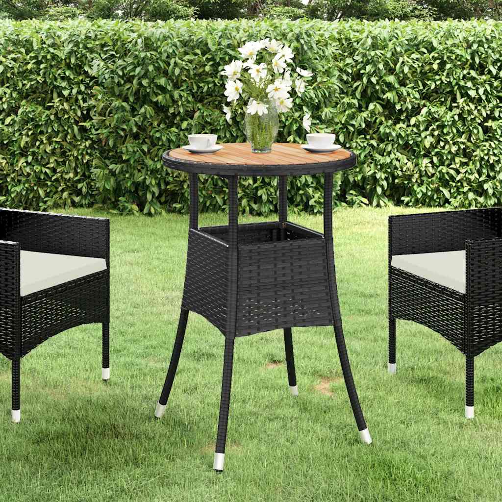 havebord Ø60x75 cm akacietræ og polyrattan sort billede
