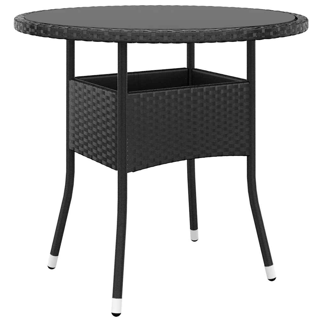 havebord Ø80x75 cm hærdet glas og polyrattan sort billede
