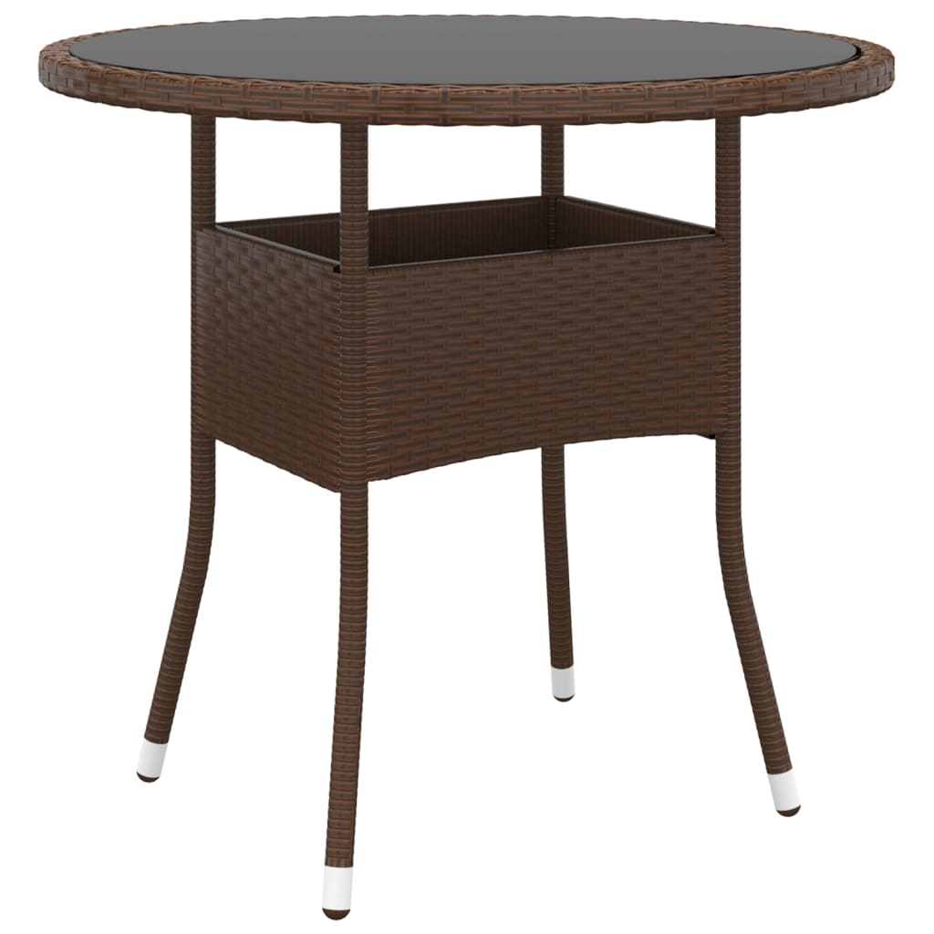 havebord Ø80x75 cm hærdet glas og polyrattan brun billede
