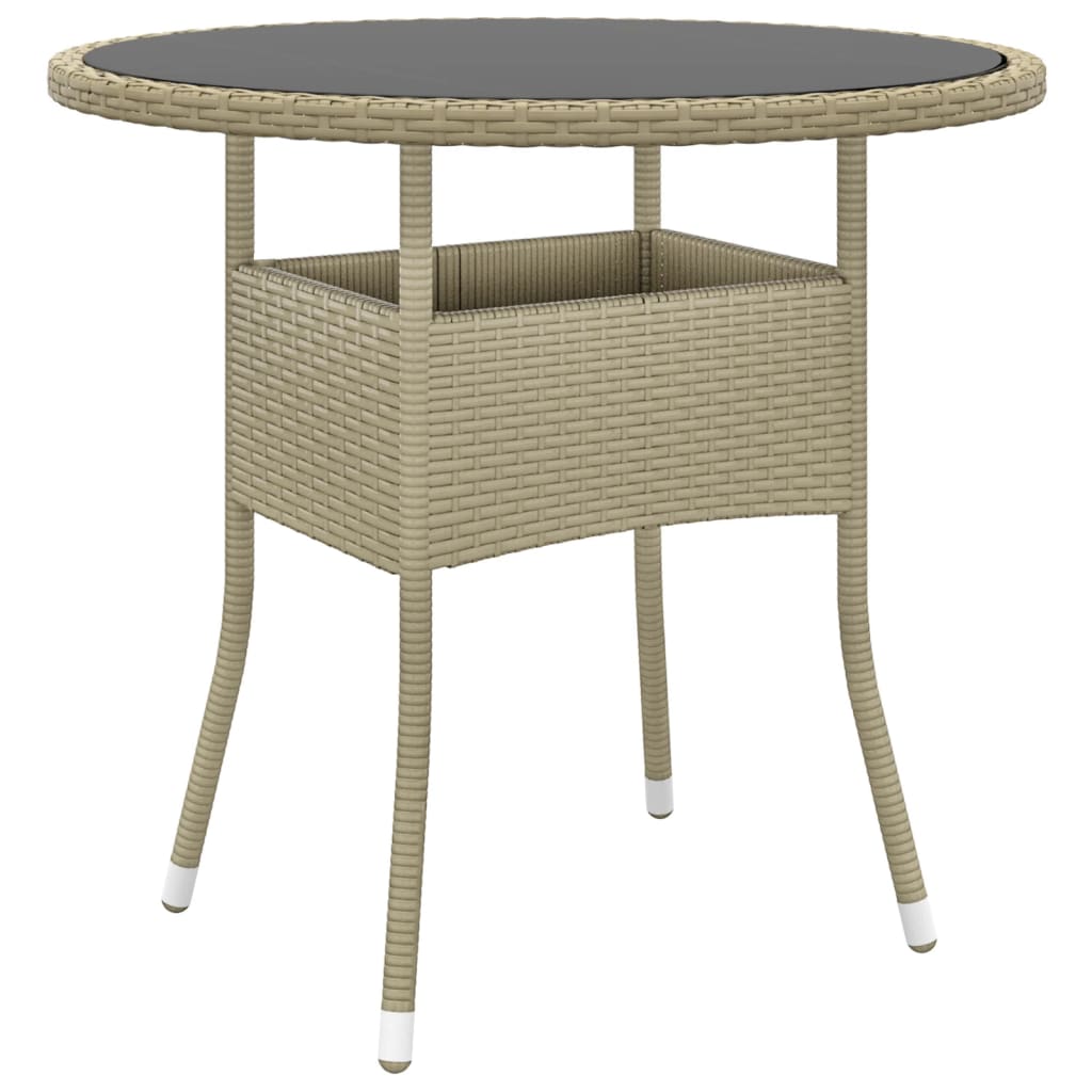 havebord Ø80x75 cm hærdet glas og polyrattan beige billede