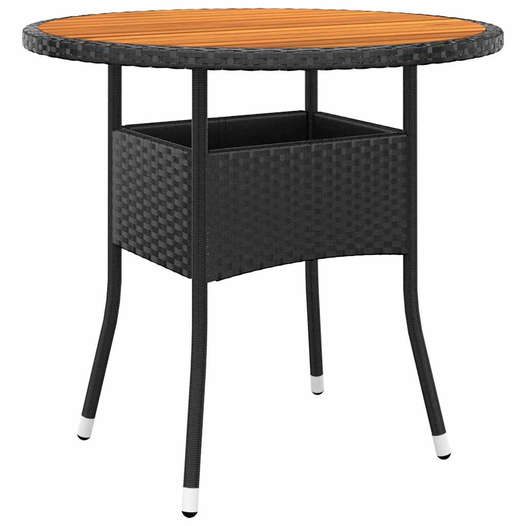 havebord Ø80x75 cm akacietræ og polyrattan sort billede