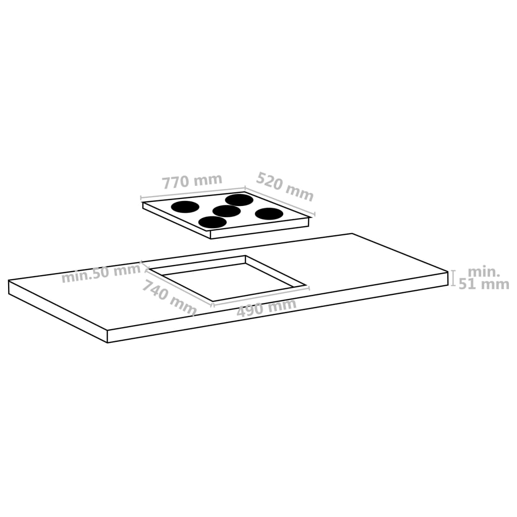 keramisk kogeplade med 5 brændere Touch Control 8500 W 77 cm