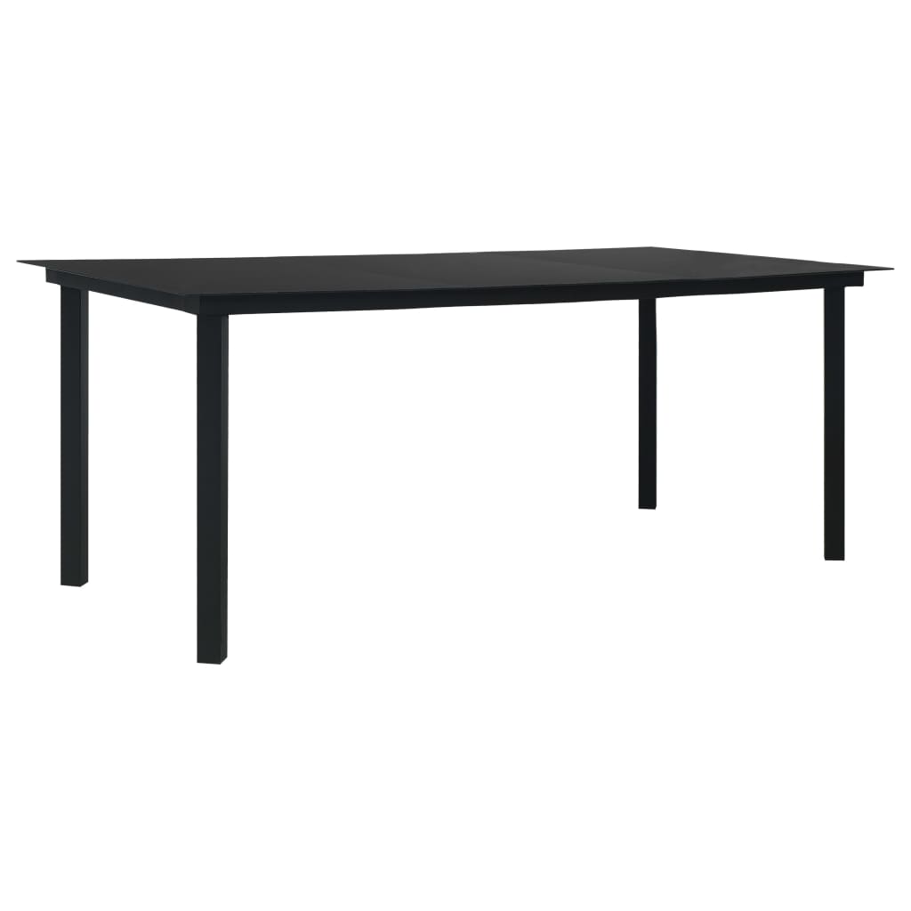 havebord 190x90x74 cm stål og glas sort