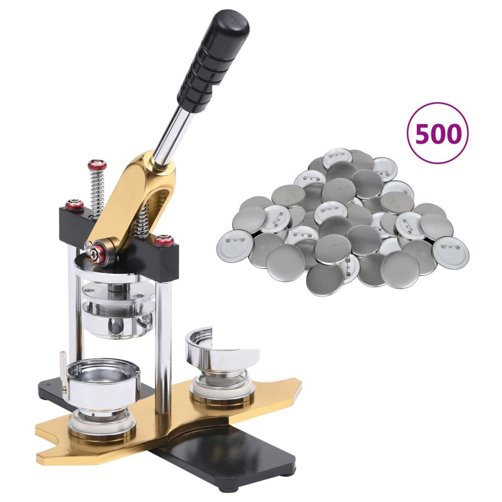 badgemaskine med 500 knapdele med nål bagpå drejematrice 25 mm