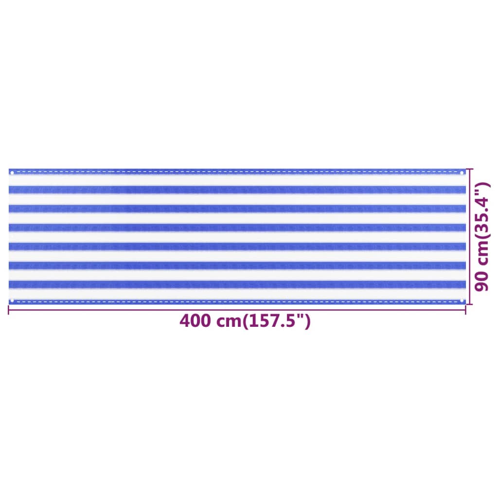 altanafskærmning 90x400 cm HDPE blå og hvid