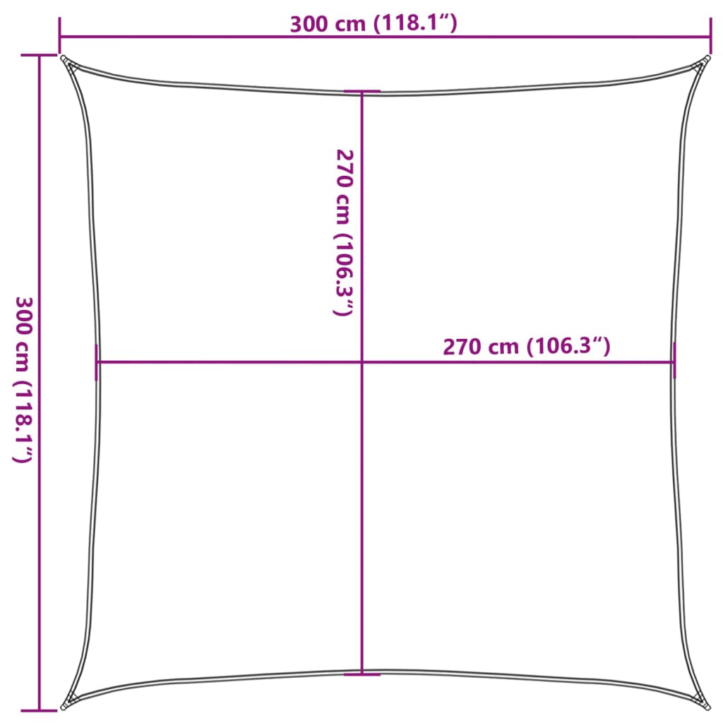 solsejl 3x3 m 160 g/m² HDPE beige