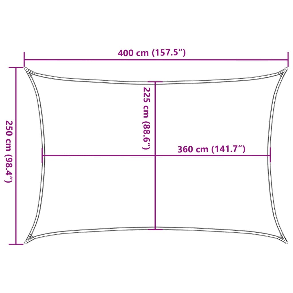 solsejl 2,5x4 m 160 g/m² HDPE cremefarvet