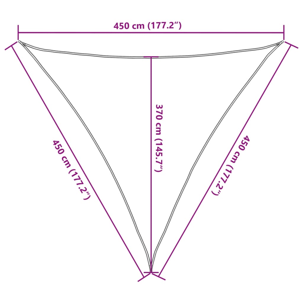 solsejl 4,5x4,5x4,5 m 160 g/m² HDPE cremefarvet