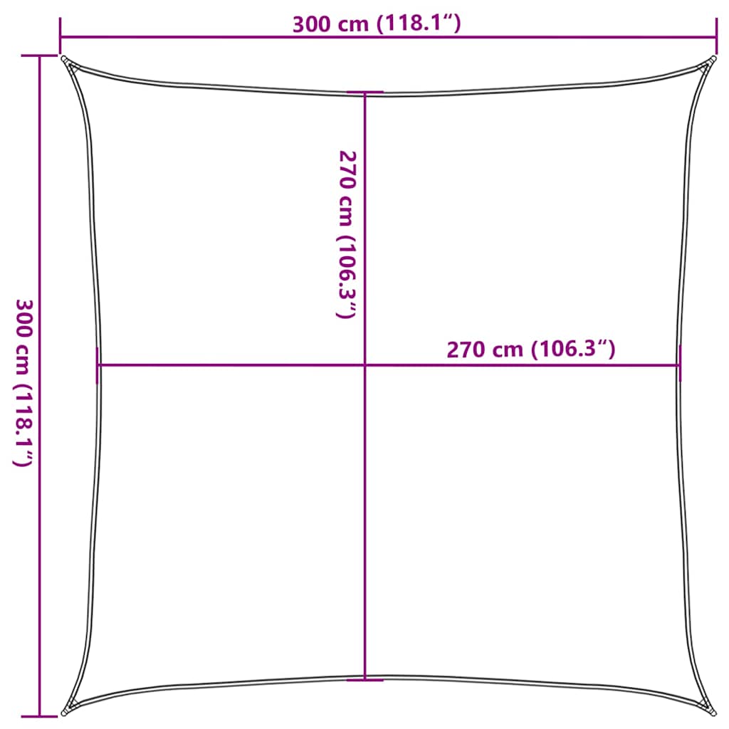 solsejl 3x3 m 160 g/m² HDPE hvid