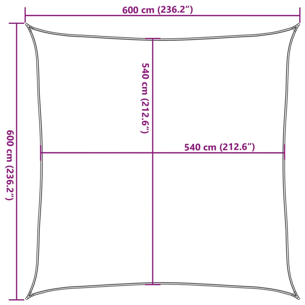 solsejl 160 g/m² 6x6 m HDPE hvid
