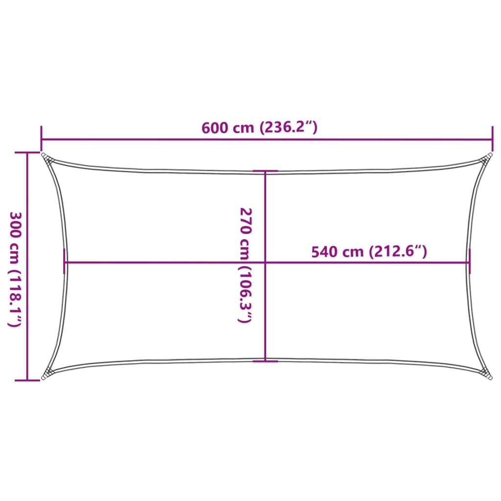 solsejl 160 g/m² 3x6 m HDPE hvid