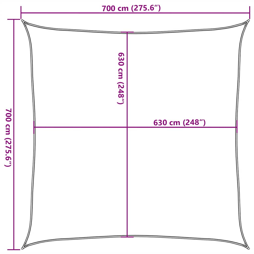 solsejl 7x7 m 160 g/m² HDPE gråbrun