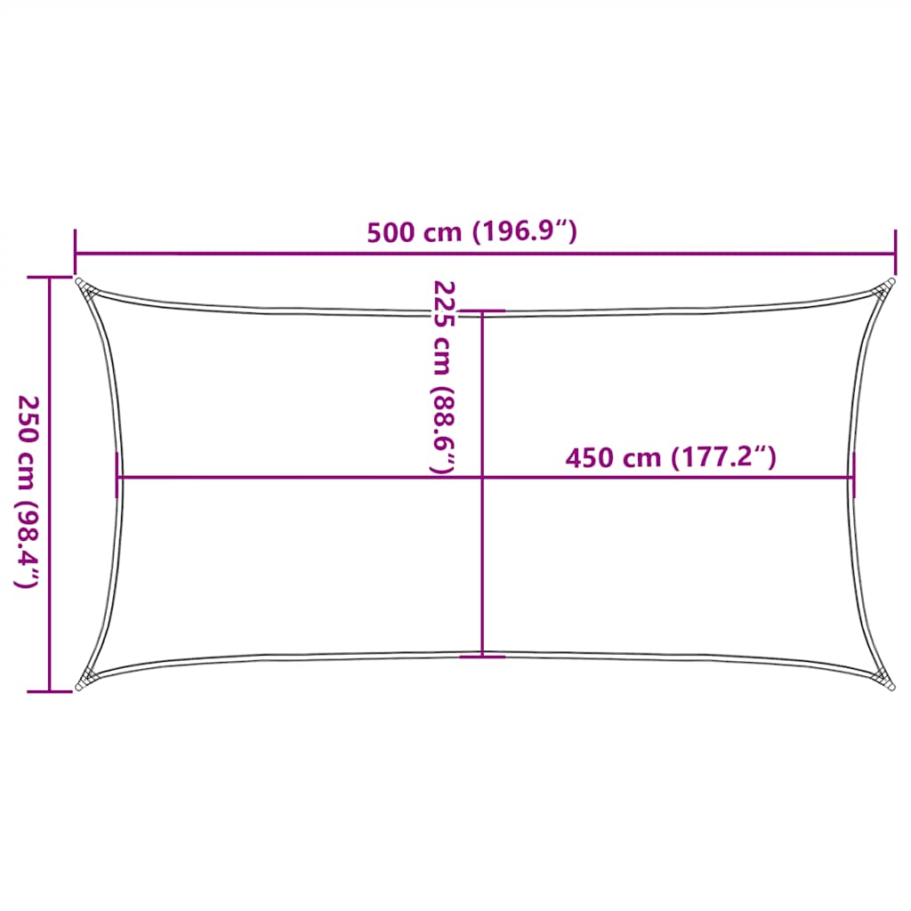 solsejl 2,5x5 m 160 g/m² HDPE gråbrun