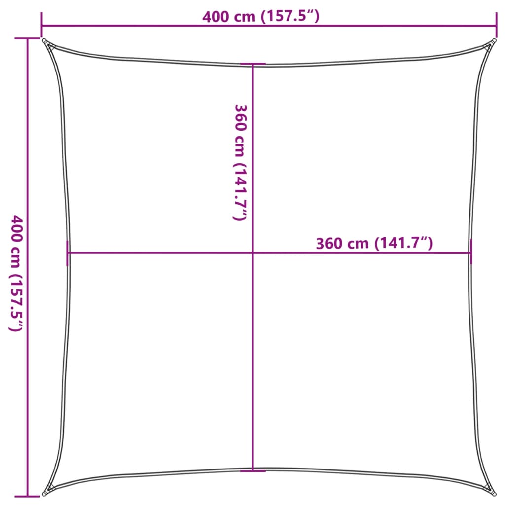 solsejl 4x4 m 160 g/m² HDPE mørkegrøn