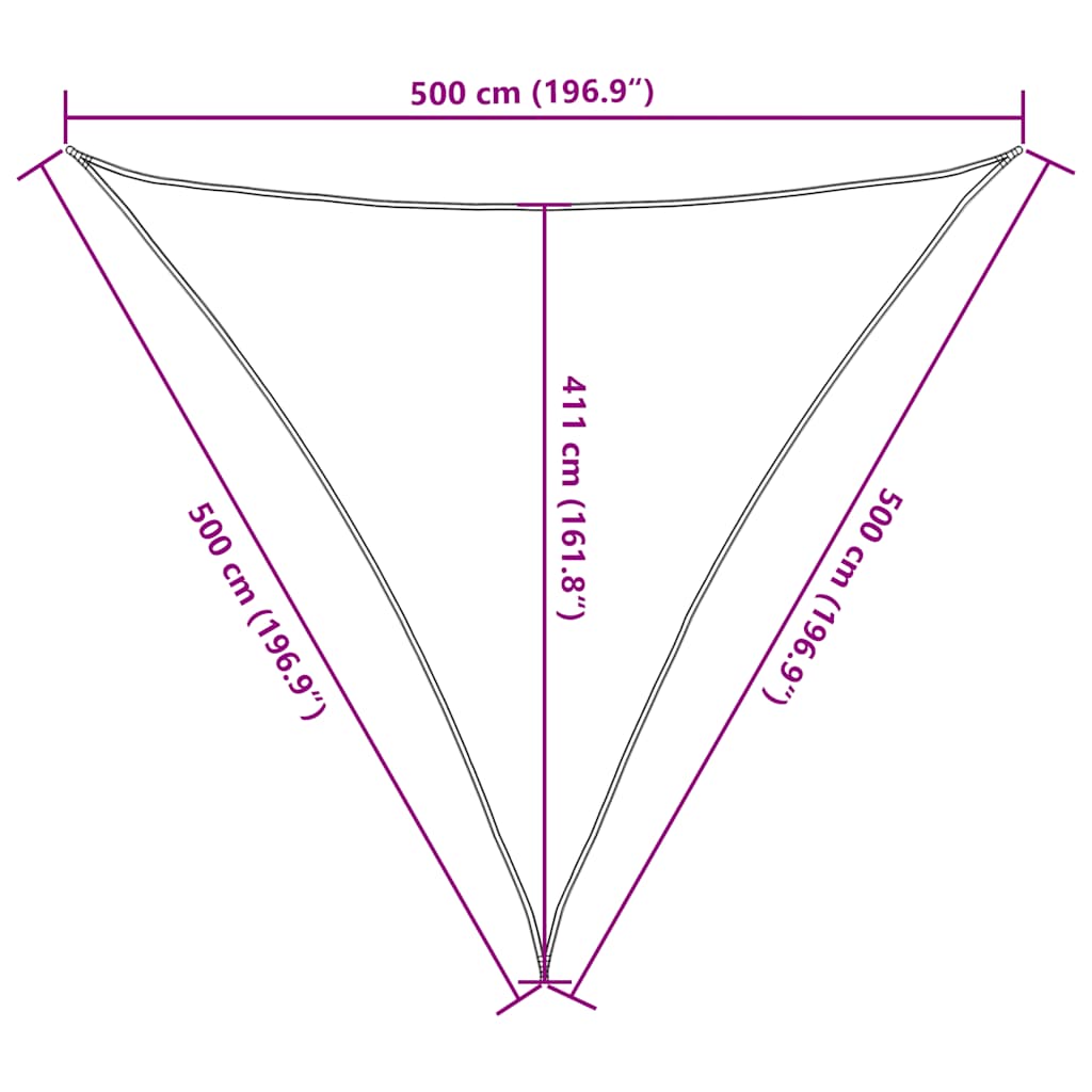 solsejl 5x5x5 m 160 g/m² trekantet HDPE blå