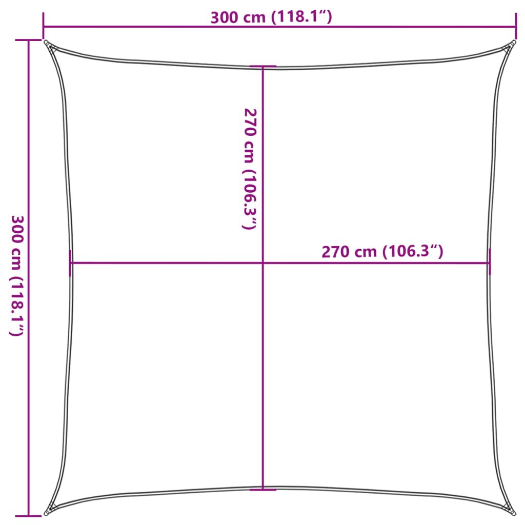 solsejl 3x3 m 160 g/m² HDPE gul