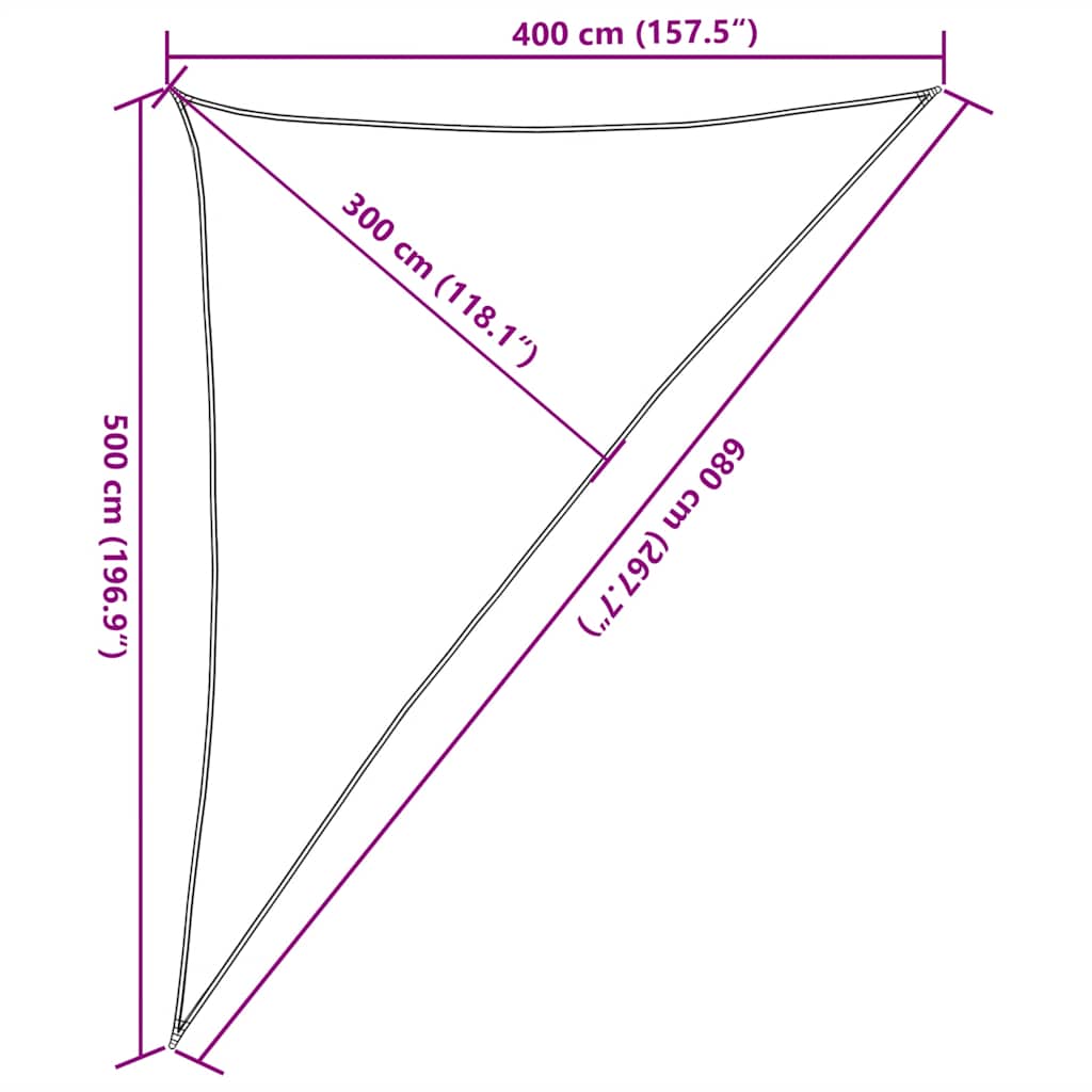 solsejl 4x5x6,8 m 160 g/m² trekantet HDPE gul