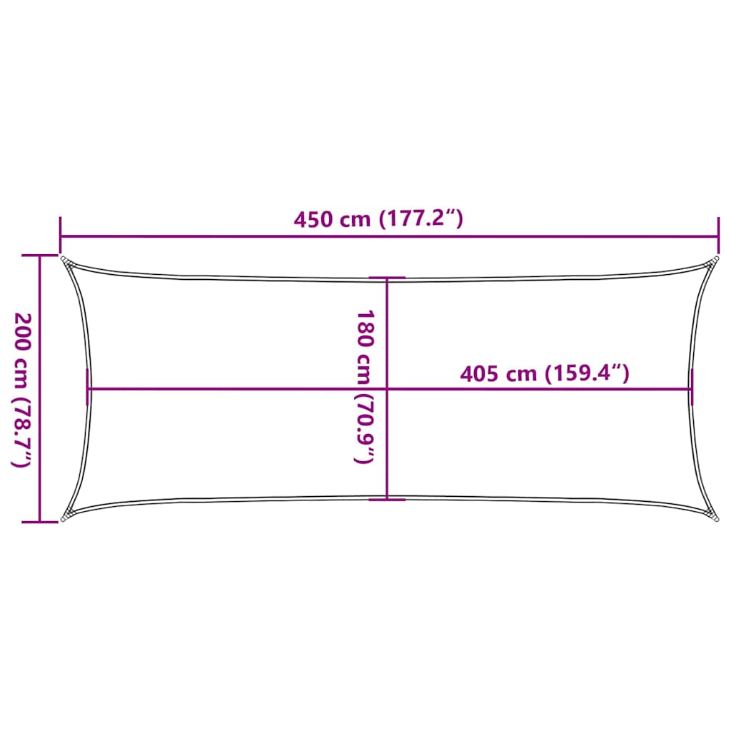 solsejl 2x4,5 m 160 g/m² HDPE rød