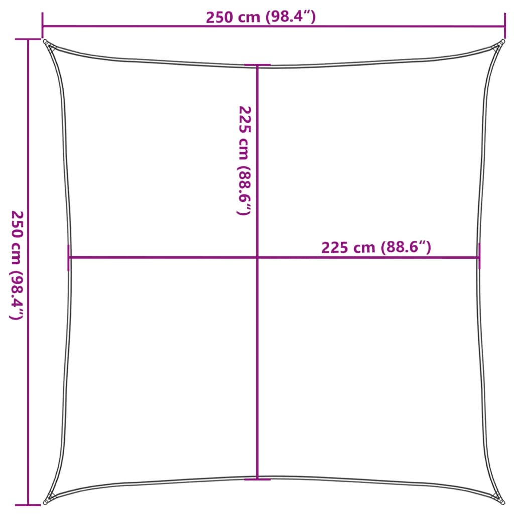 solsejl 2,5x2,5 m 160 g/m² HDPE sort
