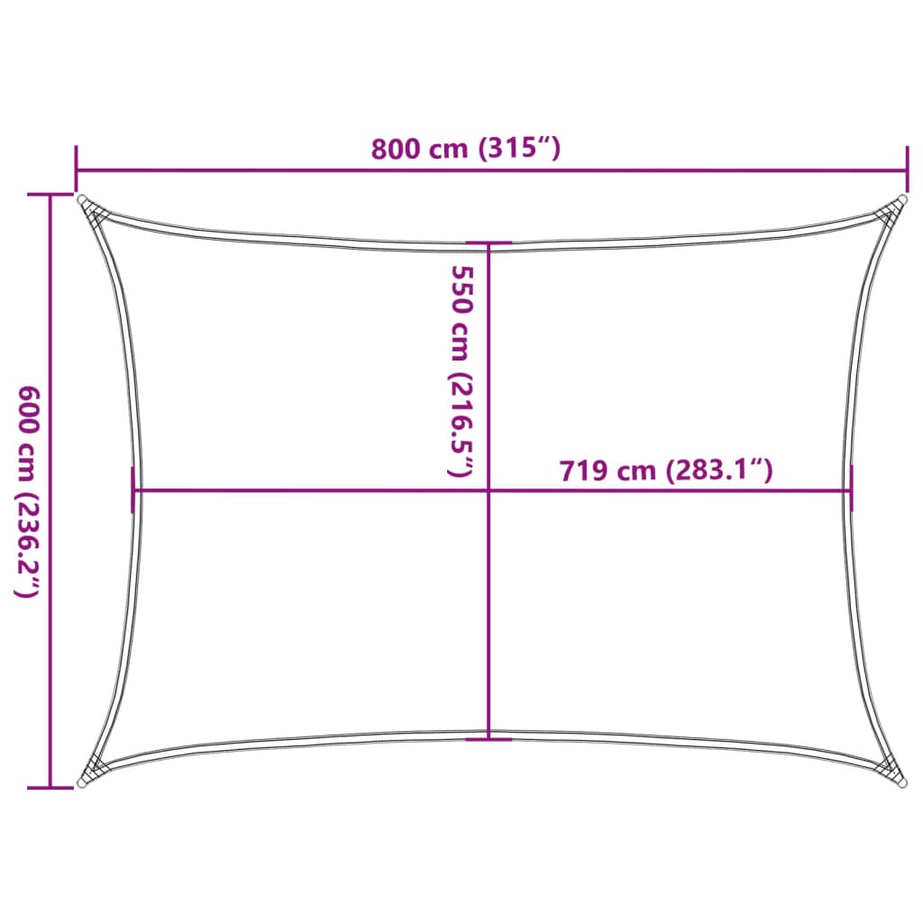 solsejl 160 g/m² 6x8 m rektangulært HDPE sort