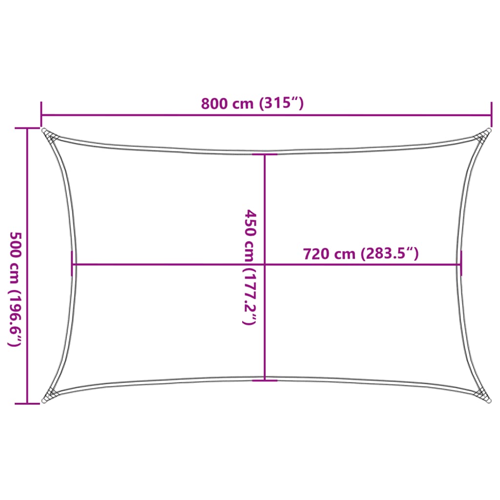 solsejl 5x8 m 160 g/m² HDPE brun