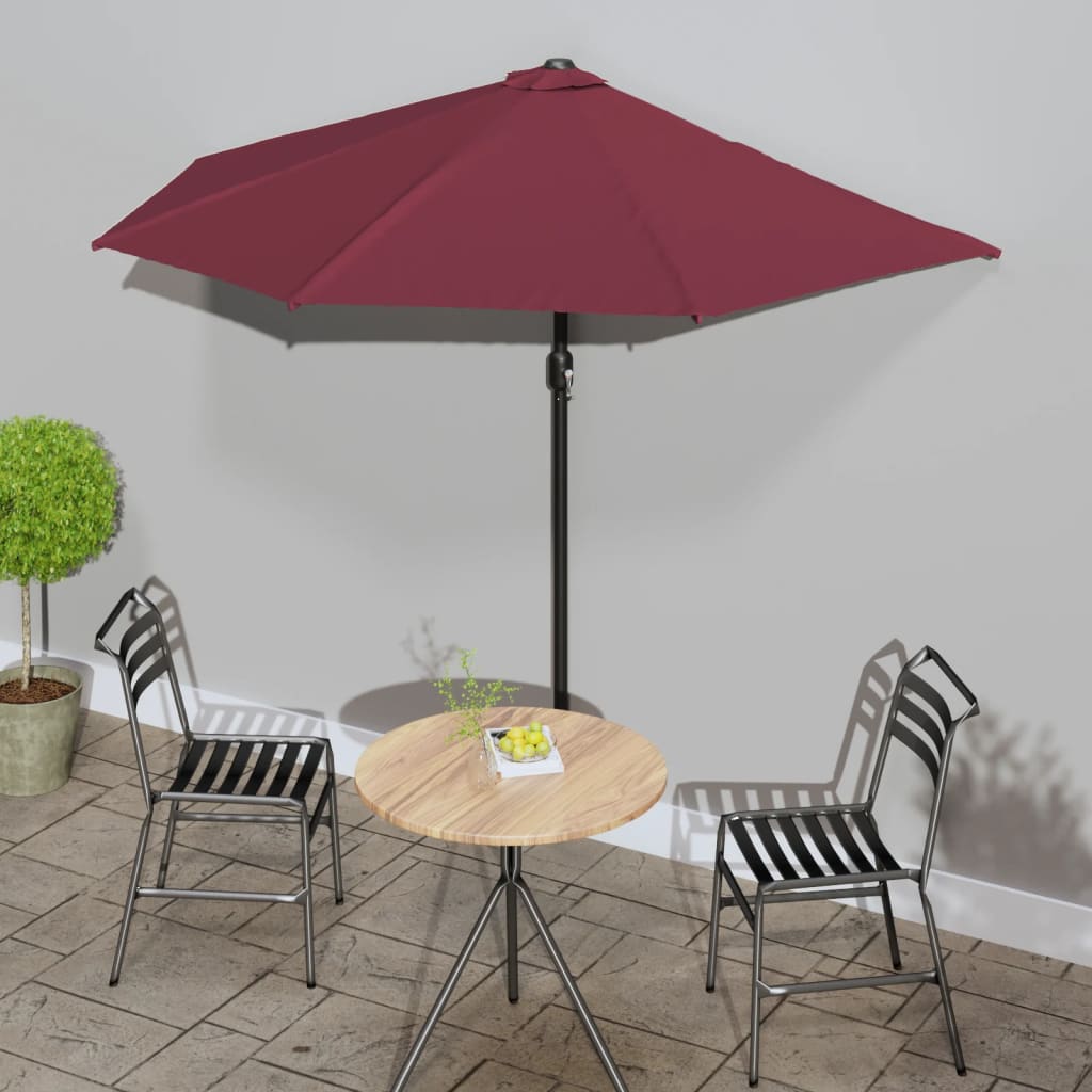 Altanparasol halvrund 270×144×222 cm - bordeaux med aluminiumsstang