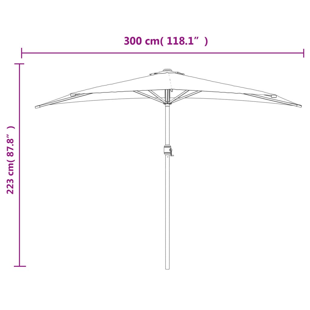 altanparasol med aluminiumsstang 300x155x223 cm halv bordeaux