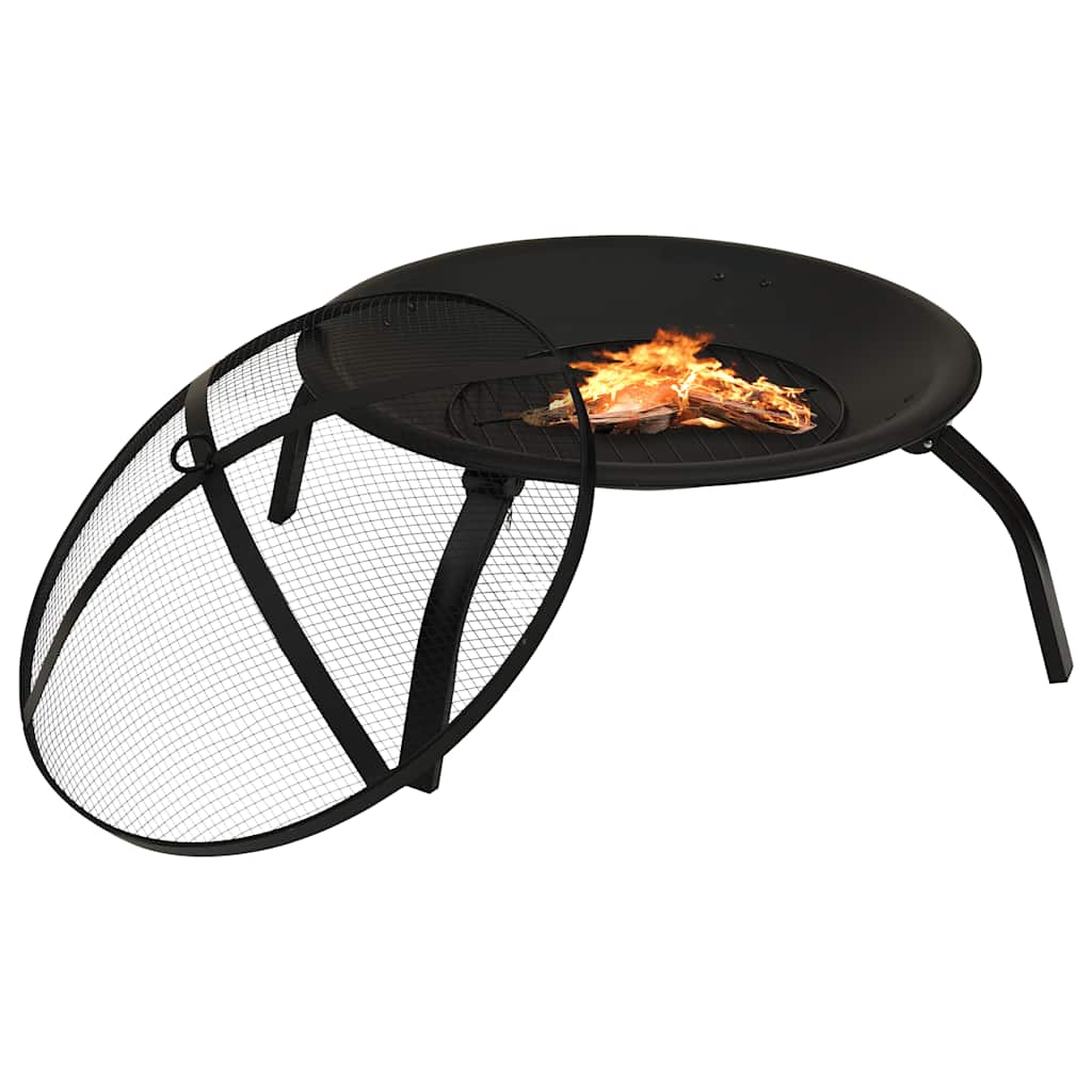 2-i-1 bålfad og grill med ildrager 56x56x49 cm stål