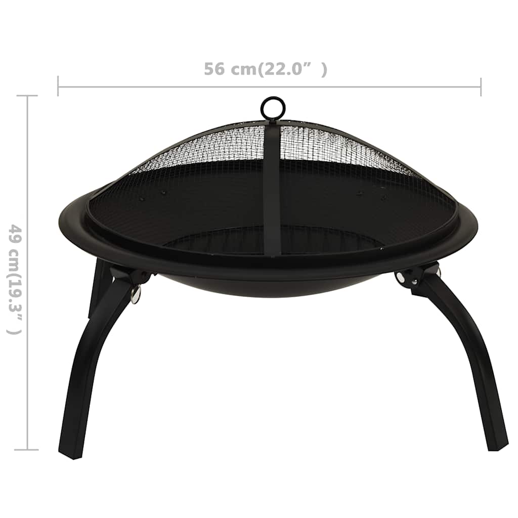2-i-1 bålfad og grill med ildrager 56x56x49 cm stål